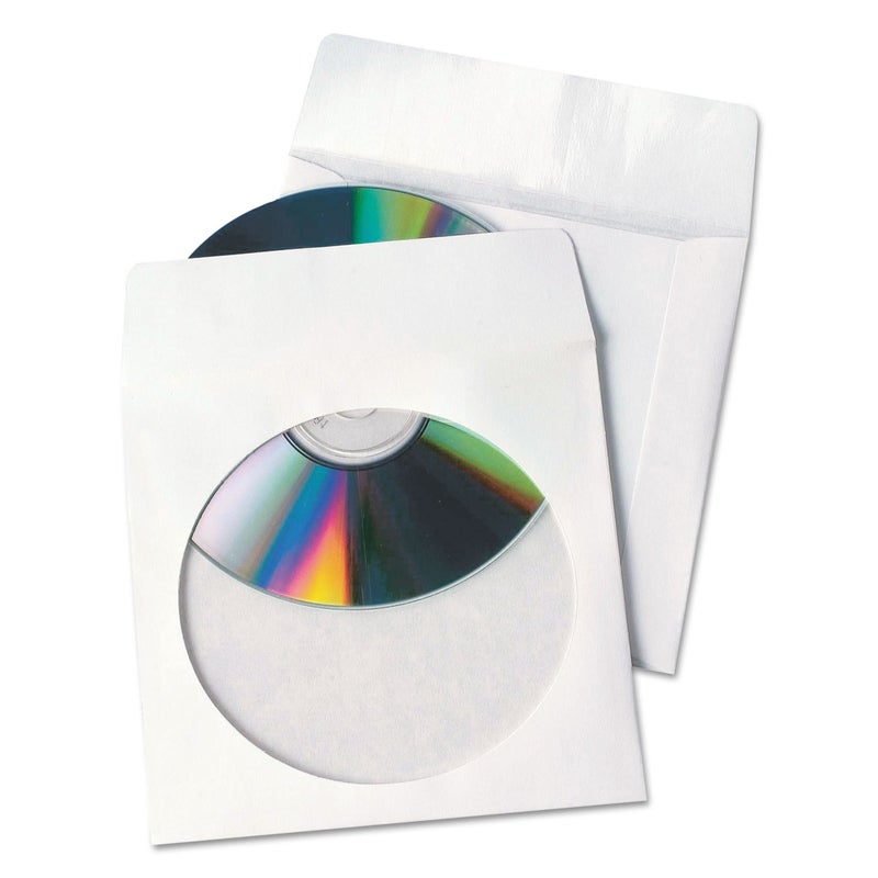 Quality Park Tech-No-Tear CD/DVD Sleeves, White, Pack Of 100 (77203) - Image 1